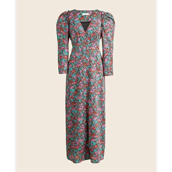 J. Crew Drapey Puff Sleeve Dress In Ratti Red Blooms Collection Dress Size 2 EUC - Picture 1 of 12